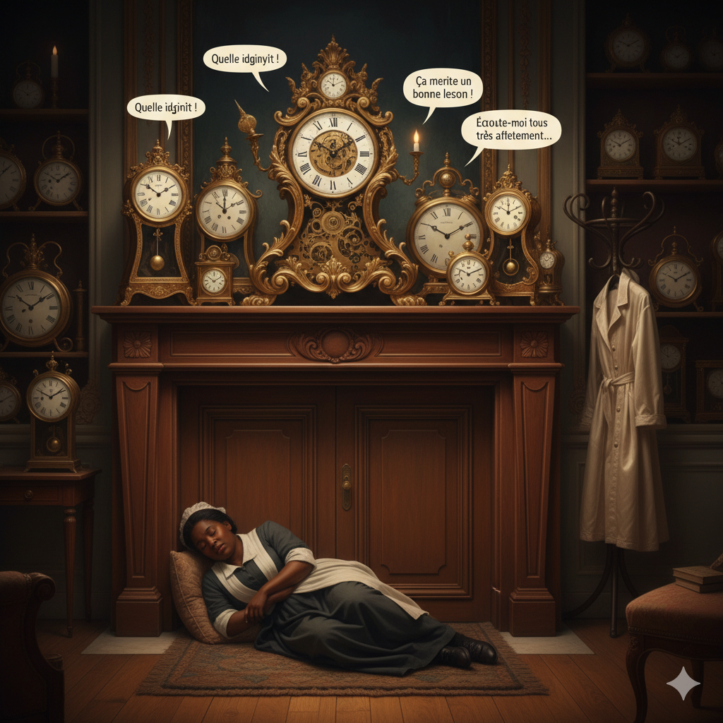 Illustration de la nouvelle 'Les horloges'