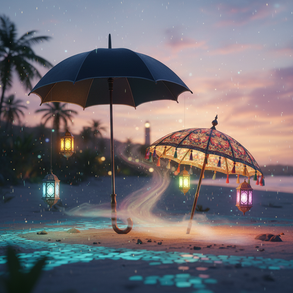 Illustration de la nouvelle 'Ombrelle et Parapluie